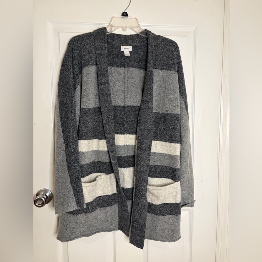 Old Navy Charcoal and Light Gray Striped Cardigan